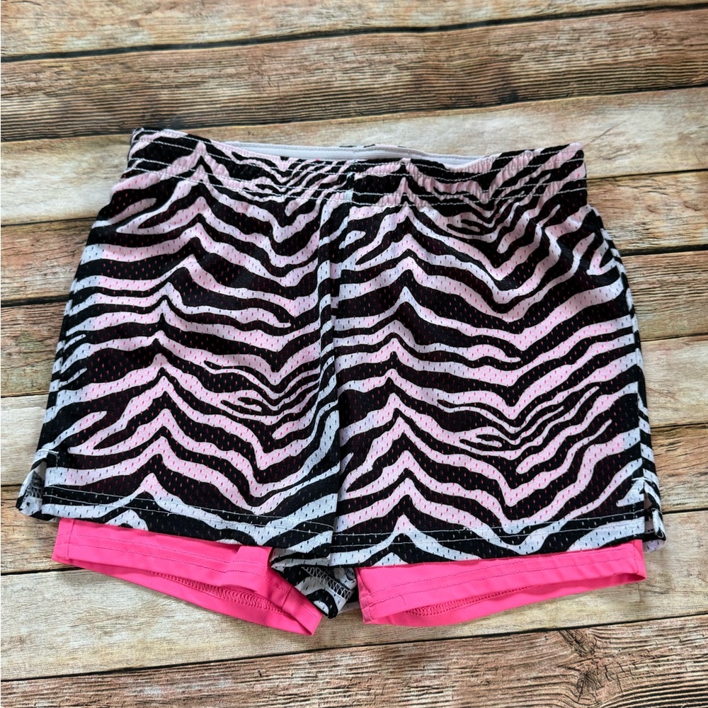 Justice Pink Zebra Print Athletic Shorts with Hot Pink Liner